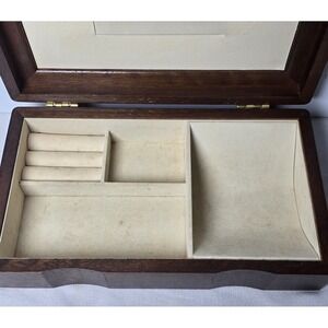 Wood Inlay Jewelry Ring Brown‎ Box Cream Inside